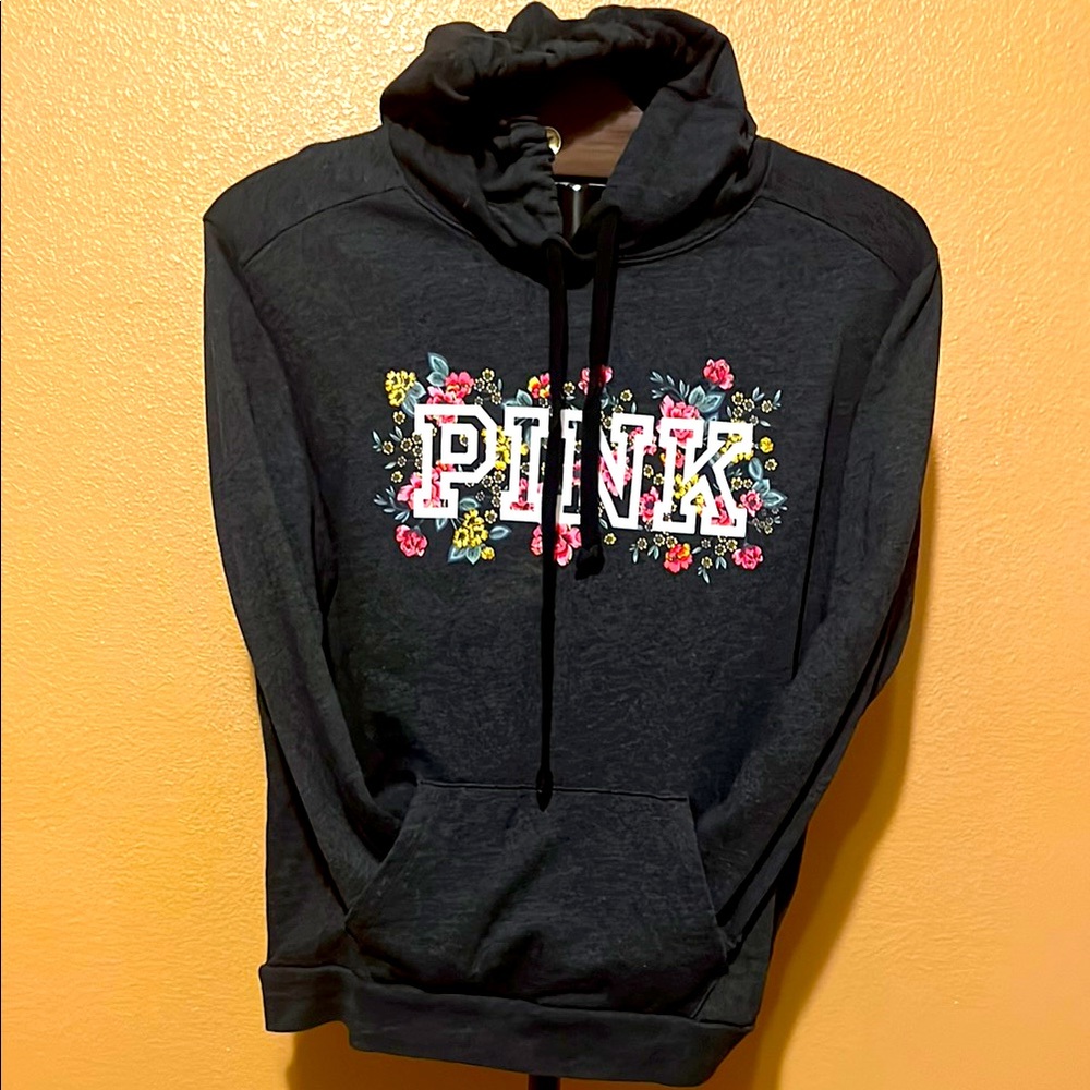 PINK Victoria's Secret Black Hoodie with Floral Design
